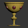 Elegant Golden Decorative Cup With Red Gemstones And Blue Stones On Base