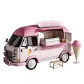 Pink Ice Cream Truck with Display Window Ice Cream Cone Model and Small Stool