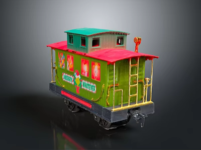 Green Santa Express Train Carriage With Red Roof And Christmas Decorations 3d model
