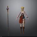 Blonde Woman In Pink Top Red Cloak Blue Shorts Brown Boots With Magic Staff