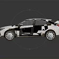 White Sporty Hatchback Car With Stained Body And Silver Wheels