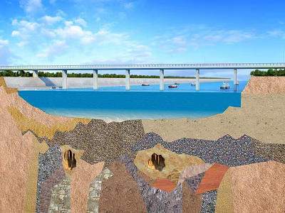 Scenic Garden Landscape Featuring Water Area Bridge Boats Underwater Cave Structures And Layers 3d model