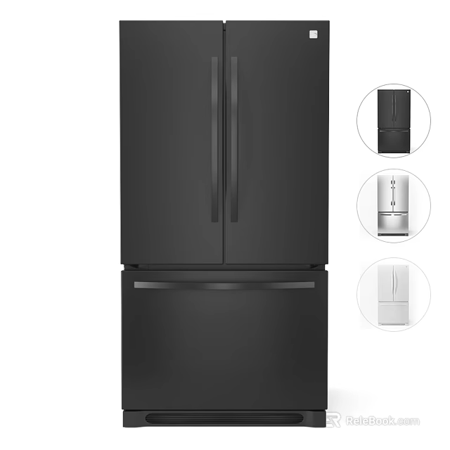 Black Double Door Refrigerator With Bottom Freezer Drawer And Multiple Color Options 3d model 