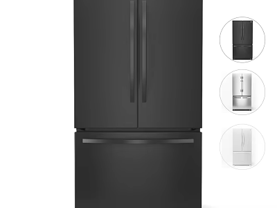 Black Double Door Refrigerator With Bottom Freezer Drawer And Multiple Color Options 3d model