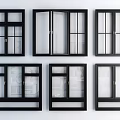 Black Window Designs With Various Panel Styles And Frame Configurations 3d model