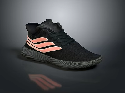 Black Sports Sneakers With Pink Stripes And Wavy Sole Design For Casual Wear 3d model
