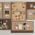 Decorative Photo Wall With Brown Cork Boards And Arranged Photos Cards Notes