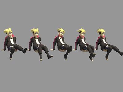 Game Movie Character Featuring Blonde Hair Black Coat And Multiple Sitting Poses 3d model
