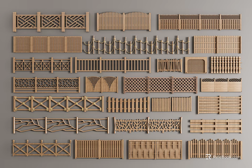Various Wooden Fence Designs With Different Patterns And Styles For Outdoor Areas 3d model 
