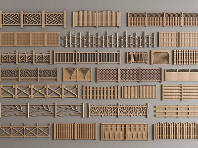 Various Wooden Fence Designs With Different Patterns And Styles For Outdoor Areas 3d model