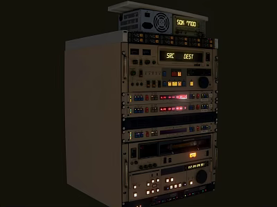 Stacked Computer Server Rack With Multiple Control Panels And Indicator Lights 3d model