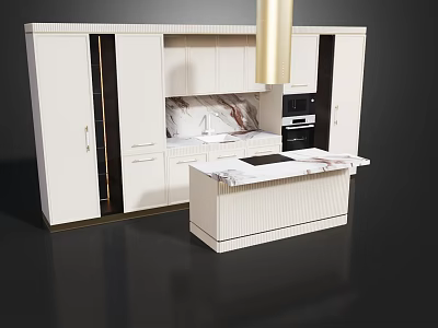 Elegant Modern Kitchen Interior With White Cabinets Marble Countertops And Central Island 3d model