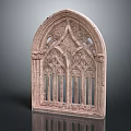 Gothic Style Stone Carved Window Panel With Arched Design And Intricate Patterns 3d model