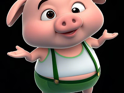 Cute Cartoon Reptile Character With Green Suspenders And White Vest Smiling 3d model