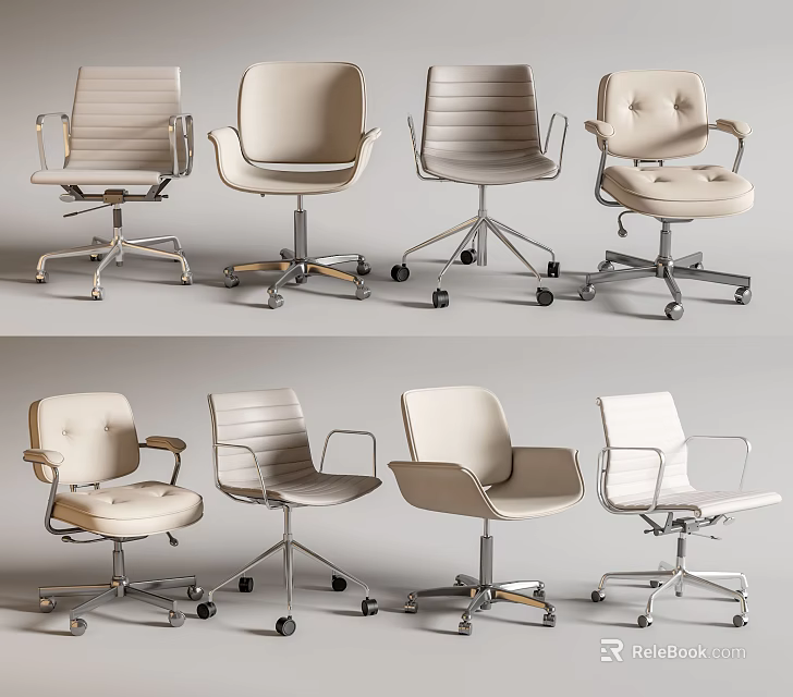 Different Styles Of Modern Office Chairs With Swivel Wheels Ergonomic Backrests And Armrests 3d model 