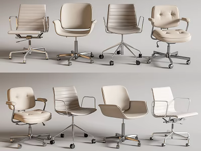 Different Styles Of Modern Office Chairs With Swivel Wheels Ergonomic Backrests And Armrests 3d model