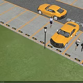 Yellow Chevrolet Sports Car Parked In Lot With Pedestrians And Parking Lines