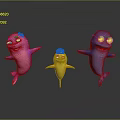 Colorful Cartoon Dolphin Characters With Flower Hat And Sunglasses In Playful Poses