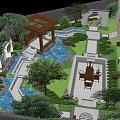 Traditional Chinese Garden Landscape With Rockery Stones Flowing Water And Green Plants