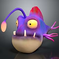 3D Fantasy Creature Character With Purple Pink Body Glowing Lure Yellow Eyes And Tentacles