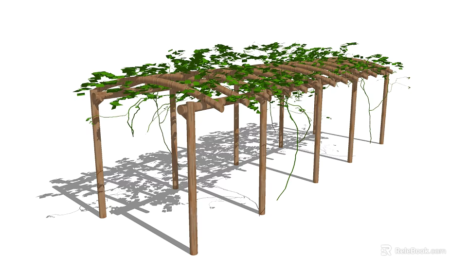 Wooden Pergola Covered With Green Climbing Vines Open Beam Structure And Natural Shade 3d model 