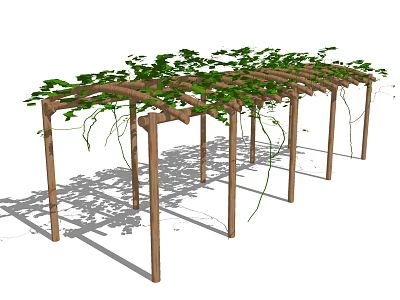 Wooden Pergola Covered With Green Climbing Vines Open Beam Structure And Natural Shade 3d model