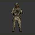 Military Soldier In Camouflage Uniform Holding Rifle With Tactical Gear