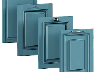 Teal Kitchen Cabinet Doors With Various Designs And Handle Styles 3d model