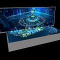 Sand Table Interactive 3D City Model With Blue Green Lighting Effects