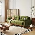 Green Velvet Double Sofa With Pillows Blanket Wooden Legs In Living Room With Decorative Screen