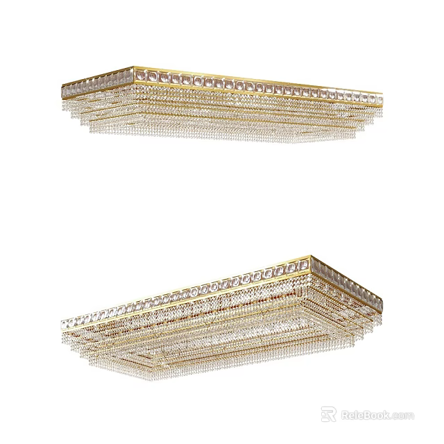 Luxury Square Crystal Chandelier With Gold Frame And Hanging Crystal Pendants 3d model 