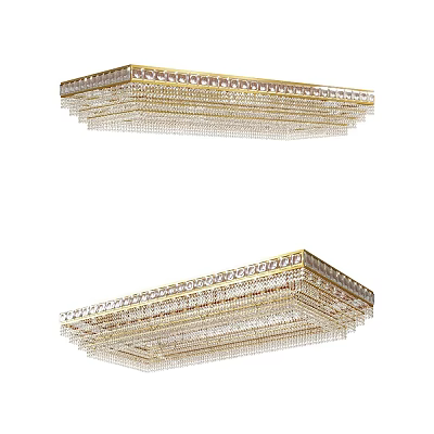 Luxury Square Crystal Chandelier With Gold Frame And Hanging Crystal Pendants 3d model