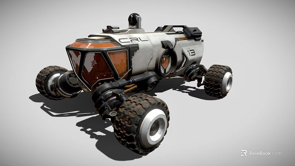 CRL 13 Rugged Exploration Rover With Large Wheels Metallic Body And Orange Cockpit 3d model 