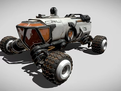 CRL 13 Rugged Exploration Rover With Large Wheels Metallic Body And Orange Cockpit 3d model