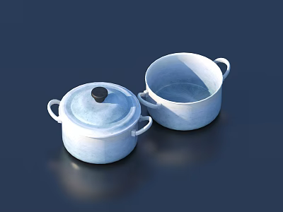 Light Blue Ceramic Cookware Set with Lid and Two Handles for Kitchen Use 3d model