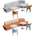 Public Chairs With Curved Sofa And Round Tables In Gray And Orange Colors