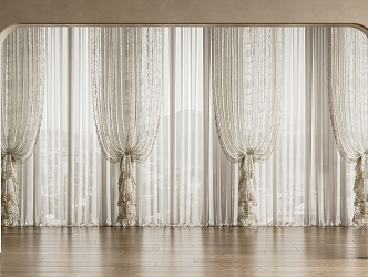 French Curtain Gauze Curtain Pleated Fabric Curtain Printed Gauze Curtain Fabric Curtain 3d model