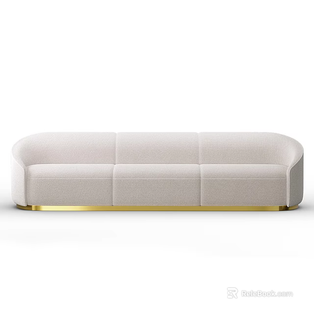 Modern Light Colored Three Seater Sofa With Elegant Golden Metal Base Design 3d model