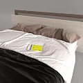Modern Double Bed With Gray Beige Headboard Brown Pillows White Sheets And Black Comforter 3d model
