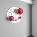 Modern Wall Decor with Red Spheres Black Lines and White Background 3d model