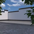 Traditional Garden Landscape With White Walls Gray Tiles Green Trees And Blue Sky Background