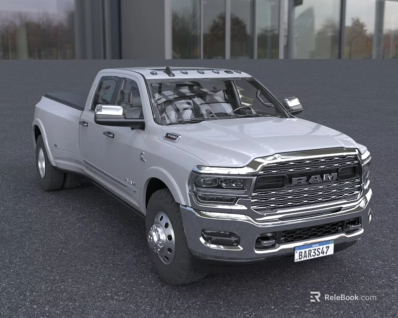 Silver Heavy Duty Pickup Truck With Double Cab Chrome Grille And Alloy Wheels 3d model 