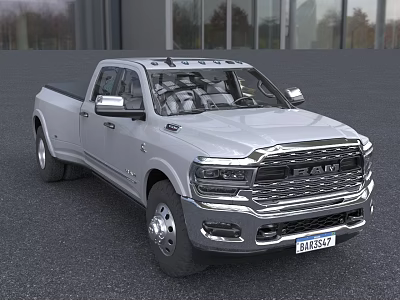 Silver Heavy Duty Pickup Truck With Double Cab Chrome Grille And Alloy Wheels 3d model