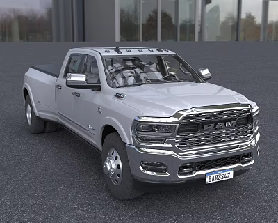 Silver Heavy Duty Pickup Truck With Double Cab Chrome Grille And Alloy Wheels 3d model