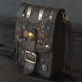 Steampunk Leather Bag With Mechanical Gears Brass Hardware Buckle Detail And Vintage Design
