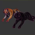 Realistic Orange Tiger and Black Panther Lying Side by Side on Gray Background 3d model
