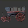 Vintage Horse Carriage With Black Canopy Red Wheels And Wooden Body