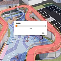 Vibrant Plaza Landscape With Red Winding Slides Blue Ground And Play Elements