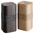 Elegant Cylindrical Wooden Stools With Dark Walnut Light Oak And Woven Decorative Bands