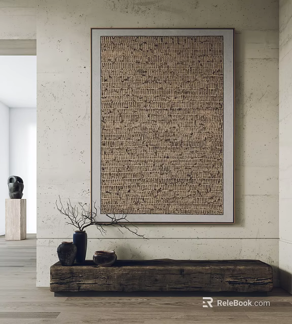 Abstract Painting With Textured Pattern Framed On Neutral Wall In Minimalist Interior 3d model
